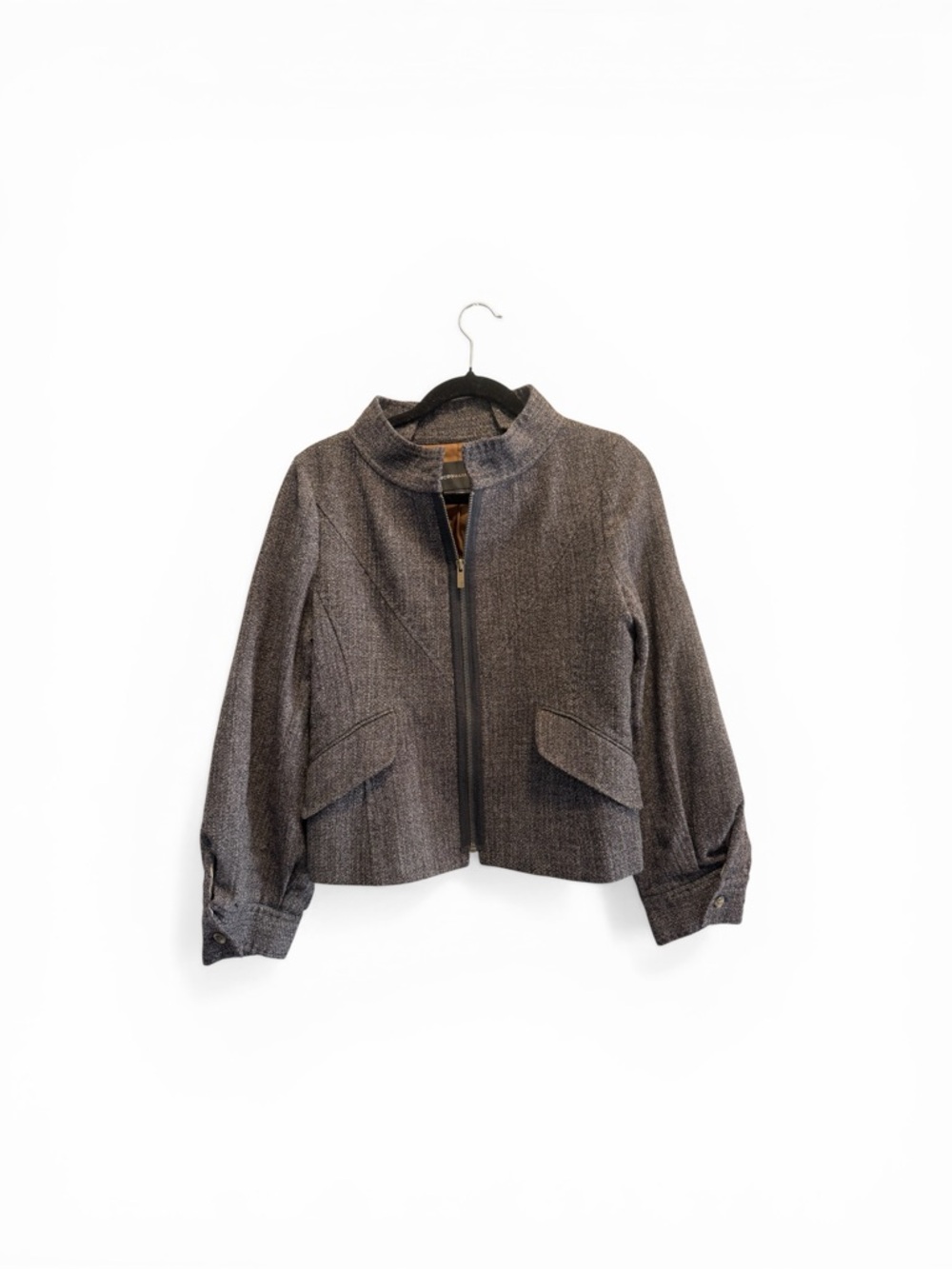 BCBGMaxAzria Gray Textured Zip-Front Blazer Jacket